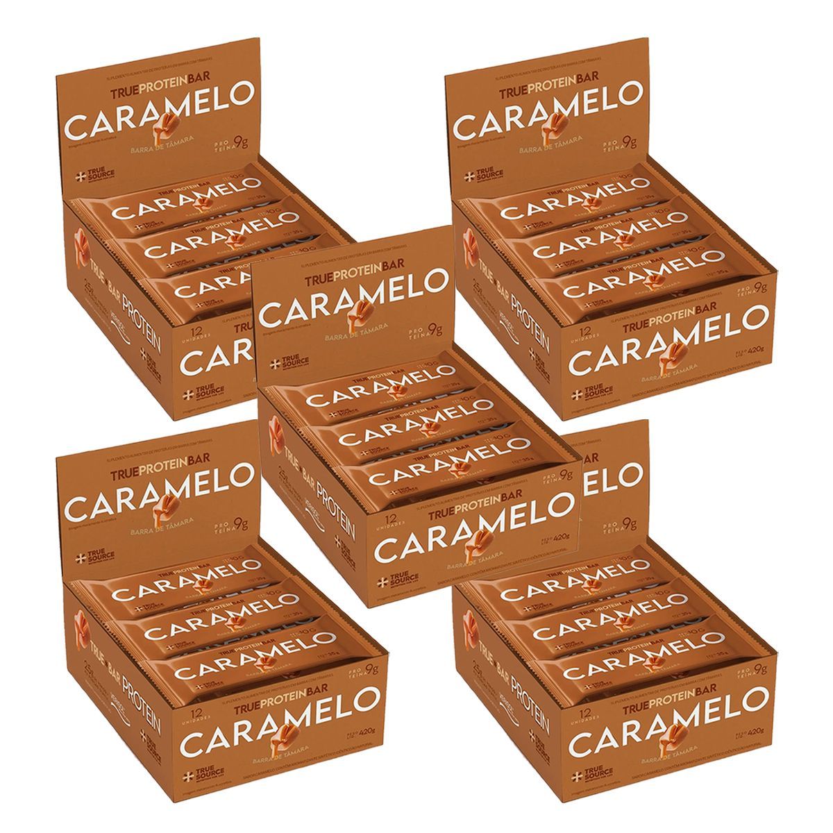 Kit 5X Barrinha de T�mara True Bar Protein - 12 Unidades de 35g Caramelo - True Source