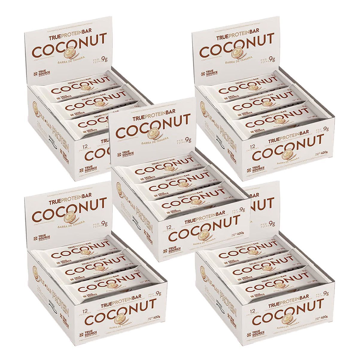 Kit 5X Barrinha de T�mara True Bar Protein - 12 Unidades de 35g Coconut - True Source