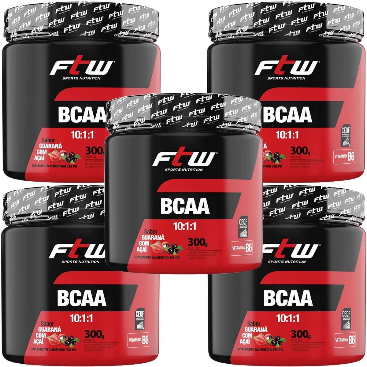 Kit 5X Bcaa 10:1:1 - 300g Guaran� com A�a� - FTW
