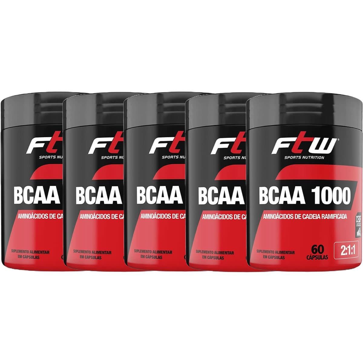 Kit 5X Bcaa 1000 2:1:1 - 60 C�psulas - FTW