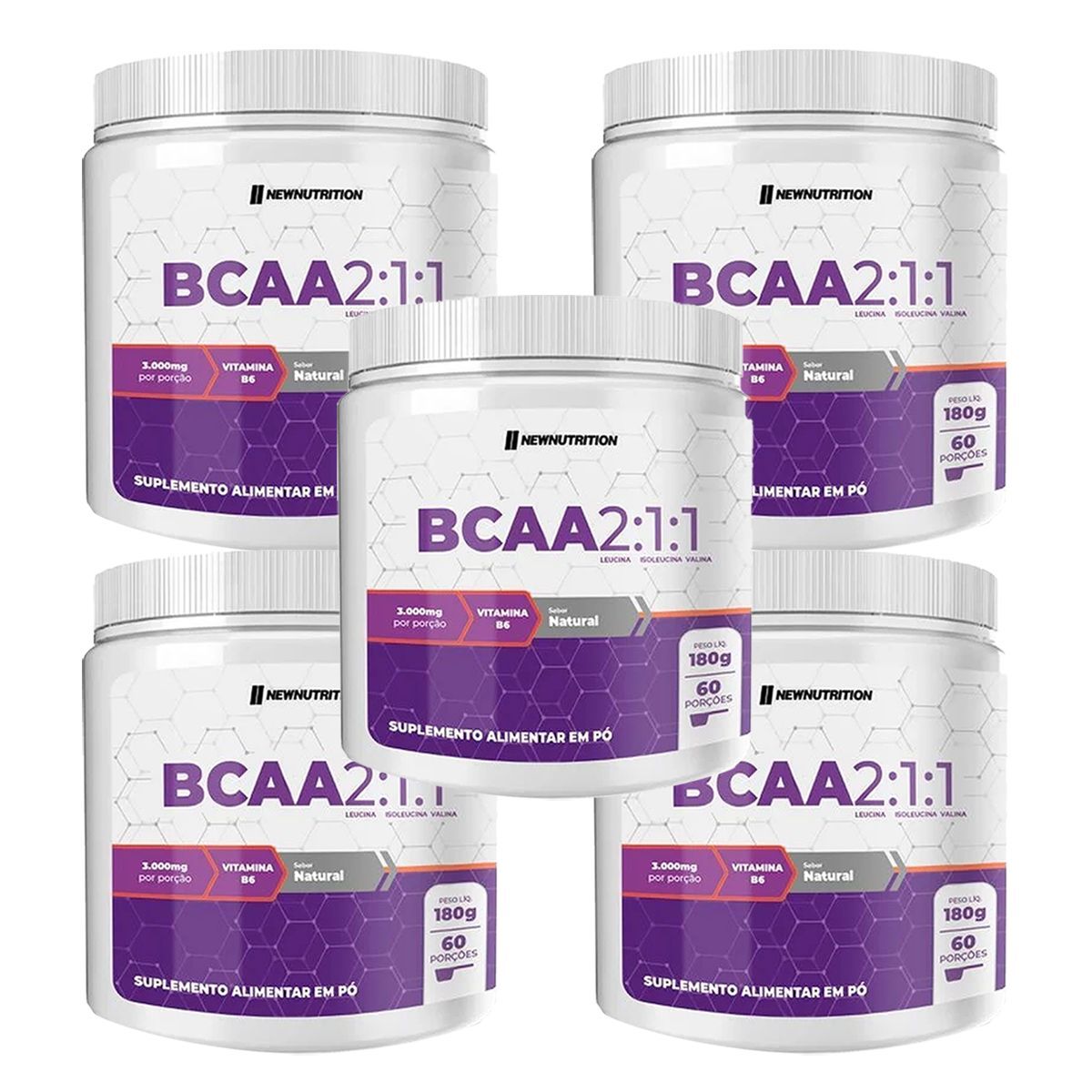 Kit 5X Bcaa 2:1:1 - 180g Natural - NewNutrition