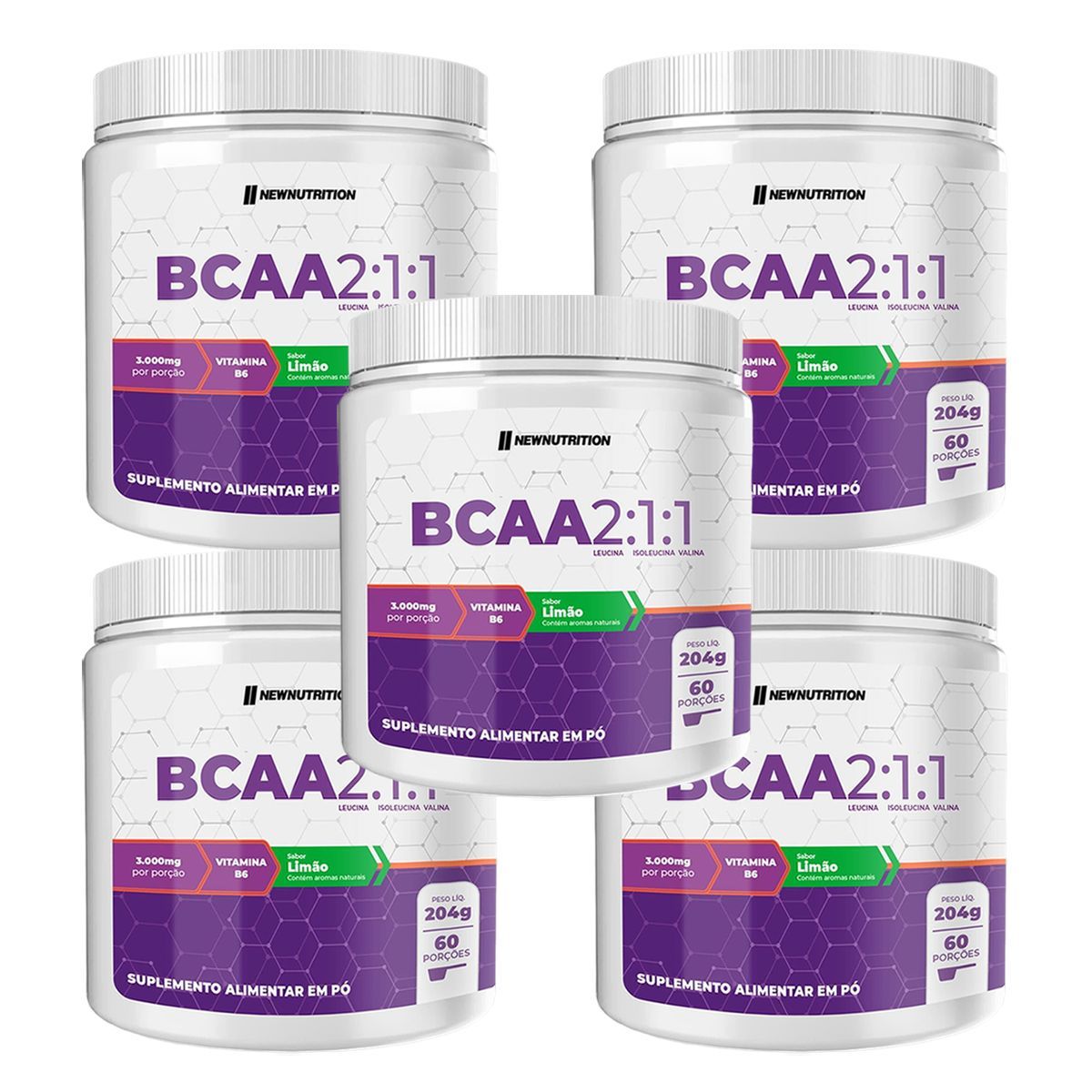 Kit 5X Bcaa 2:1:1 - 204g Lim�o - NewNutrition