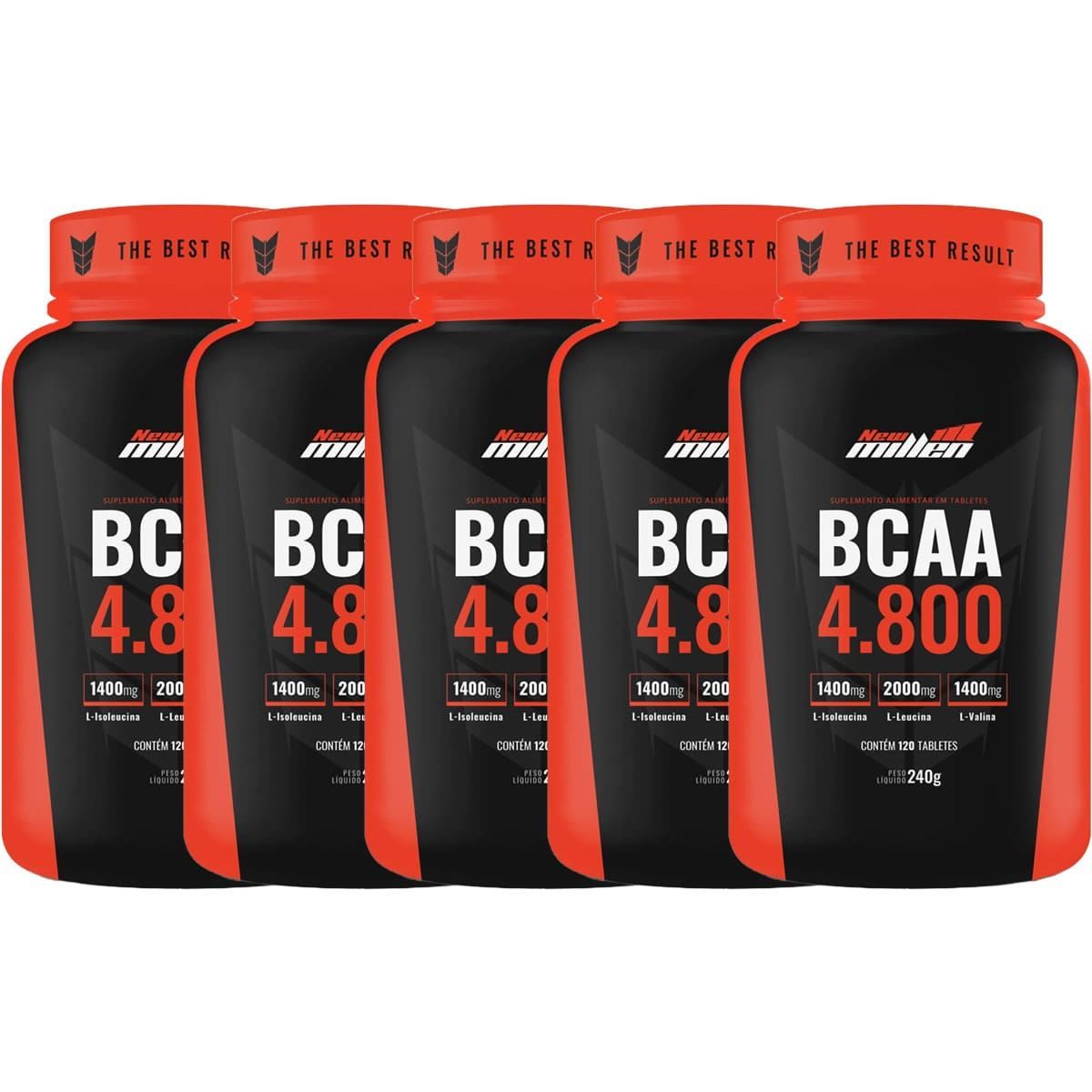 Kit 5X Bcaa 4800mg com Ribose - 120 Tabletes - New Millen
