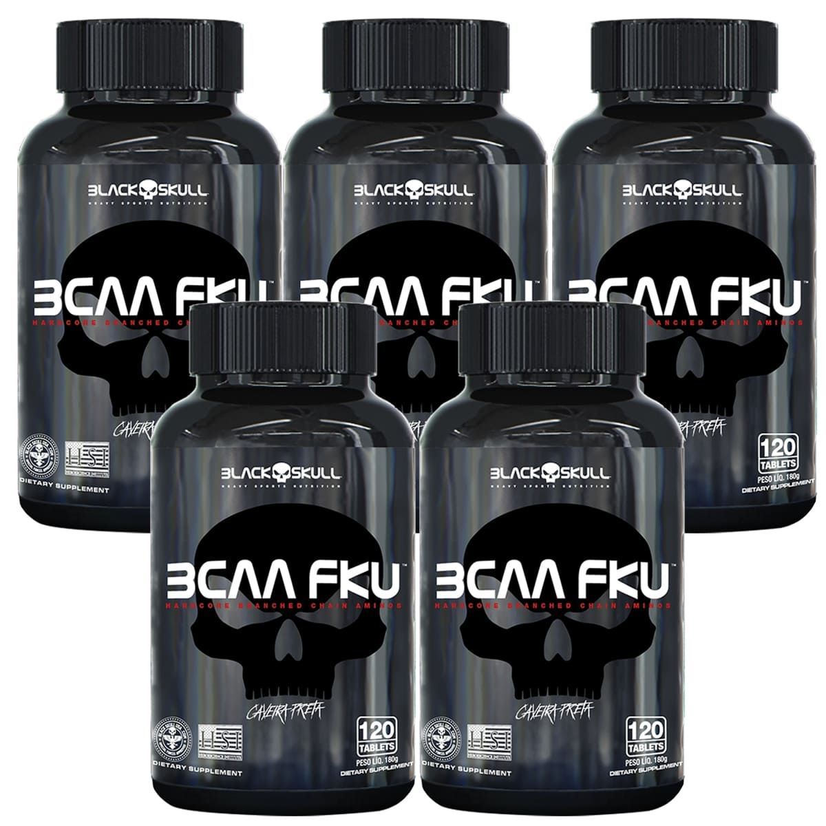 Kit 5X Bcaa FKU - 120 Tablets - Black skull