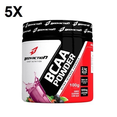 Kit 5X BCAA Powder - Muscle Builder - 100g Guarana com A�a� - BodyAction