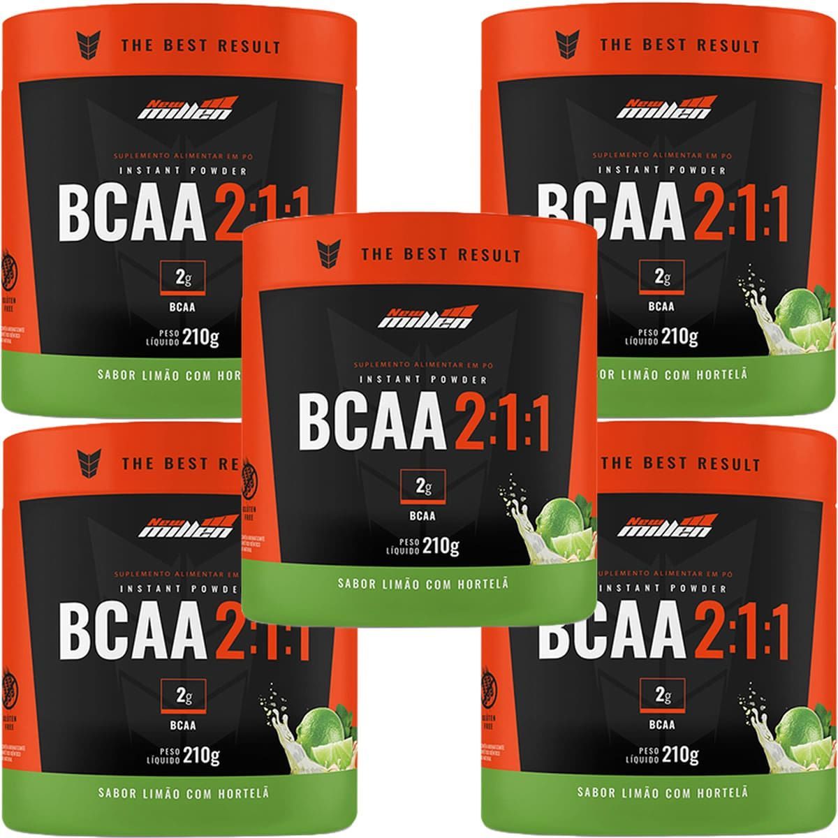 Kit 5X Bcaa Premium 2:1:1 - 210g Lim�o com Hortel� - New Millen