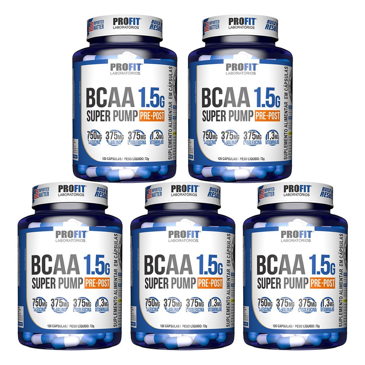 Kit 5X Bcaa Super Pump 1,5g -120 C�psulas - ProFit