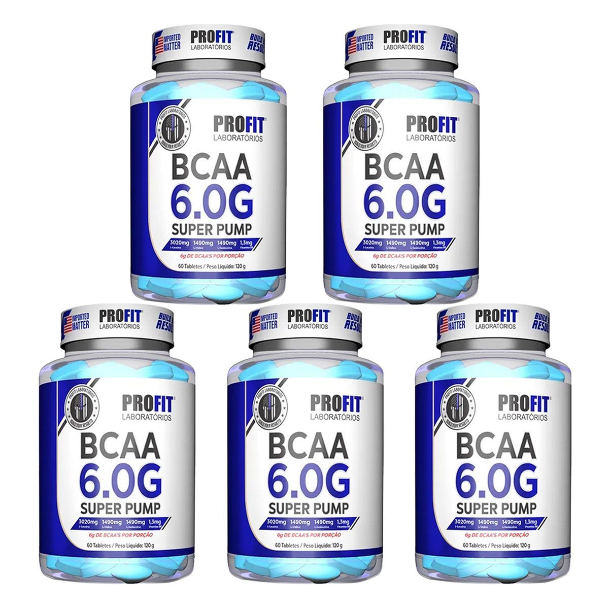 Kit 5X Bcaa Super Pump 6g  - 60 Tabletes - ProFit