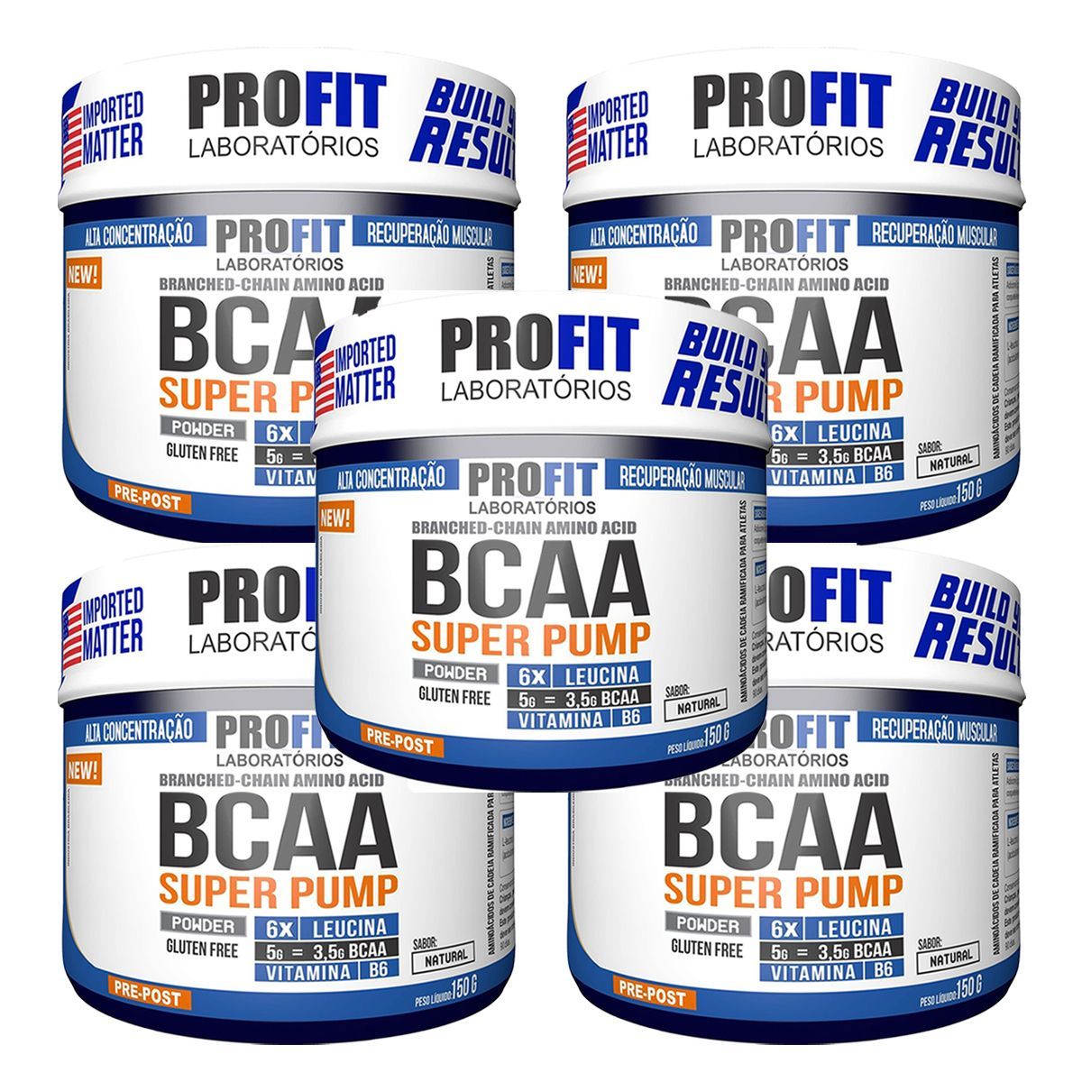 Kit 5X Bcaa Super Pump Powder 6:1:1 - 150g Natural - ProFit