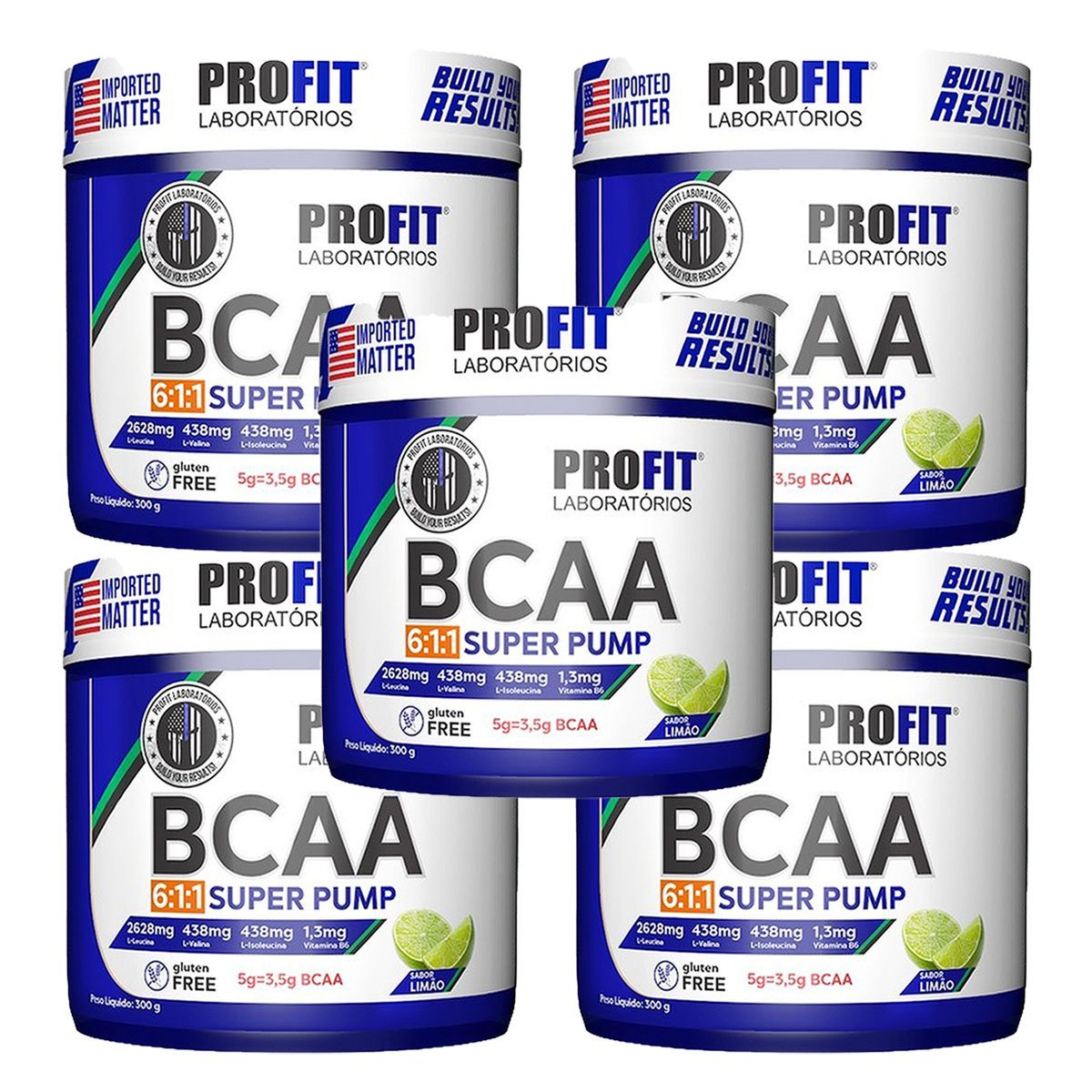 Kit 5X Bcaa Super Pump Powder 6:1:1 - 300g Lim�o - ProFit