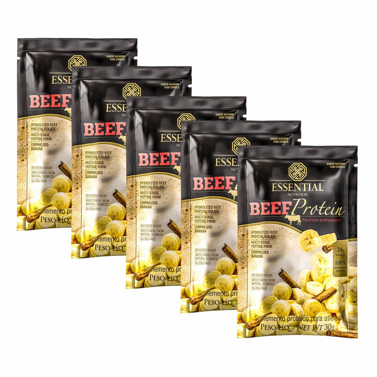 Kit 5X Beef Protein - 1 Sach� 30g Banana Com Canela - Essential Nutrition
