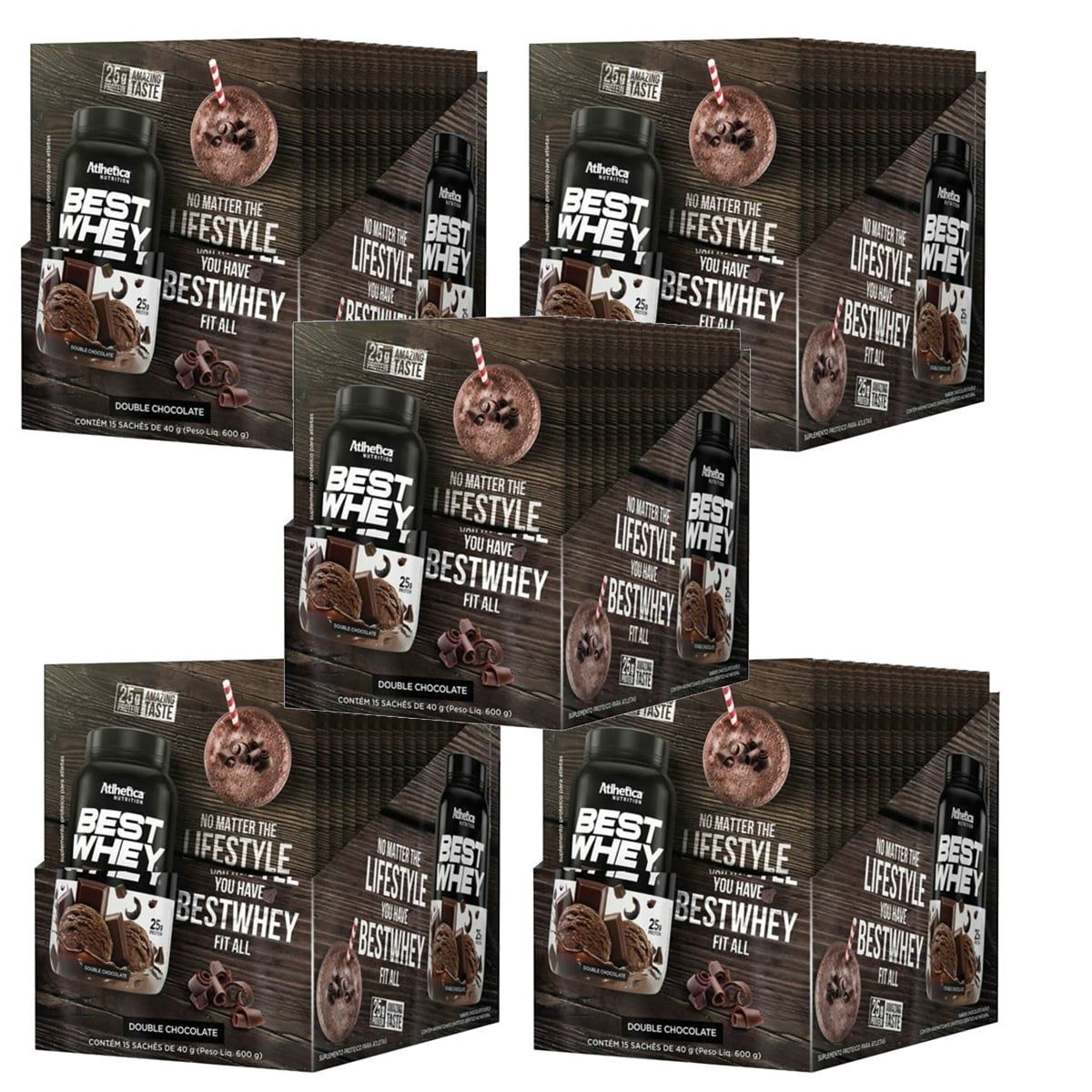 Kit 5X Best Whey - 15 sach�s 40g Double de Chocolate - Atlhetica Nutrition