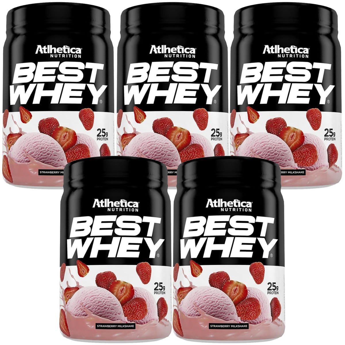 Kit 5X Best Whey - 450g Strawberry Milkshake - Atlhetica Nutrition