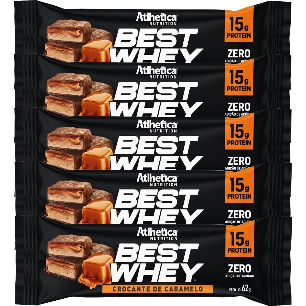Kit 5X Best Whey Bar - 1 Unidade 62g Crocante de Caramelo - Atlhetica Nutrition