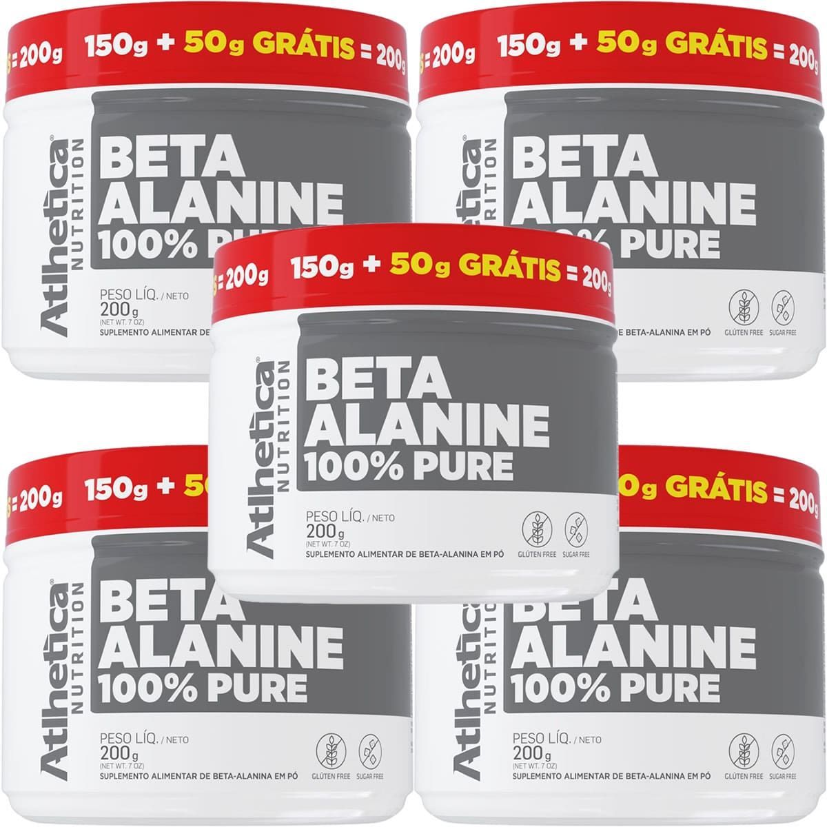 Kit 5X Beta-Alanine 100% Pure - 150g + 50g Gr�tis Sem Sabor - Atlhetica Nutrition