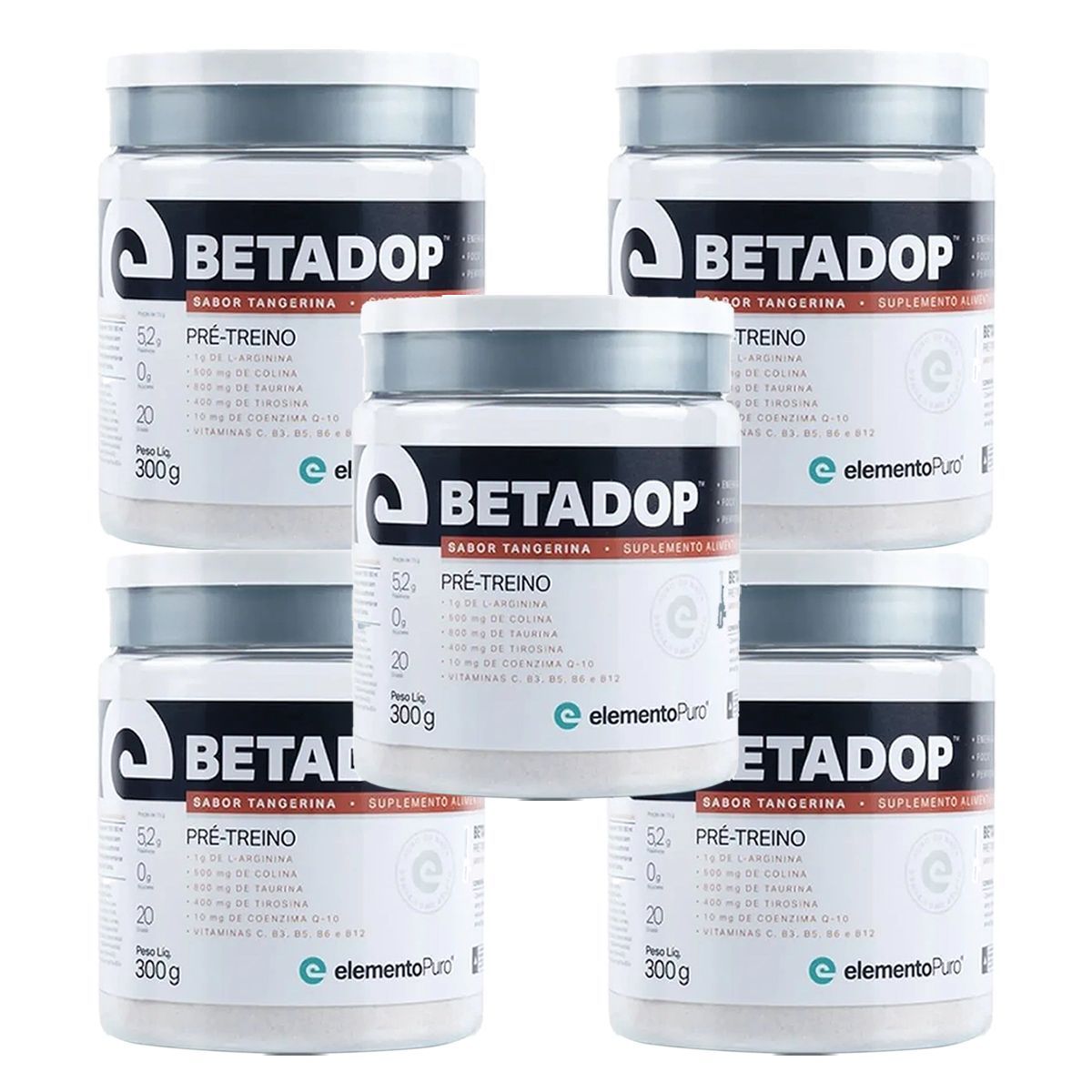Kit 5X Betadop Pr�-Treino- 300g Tangerina - ElementoPuro