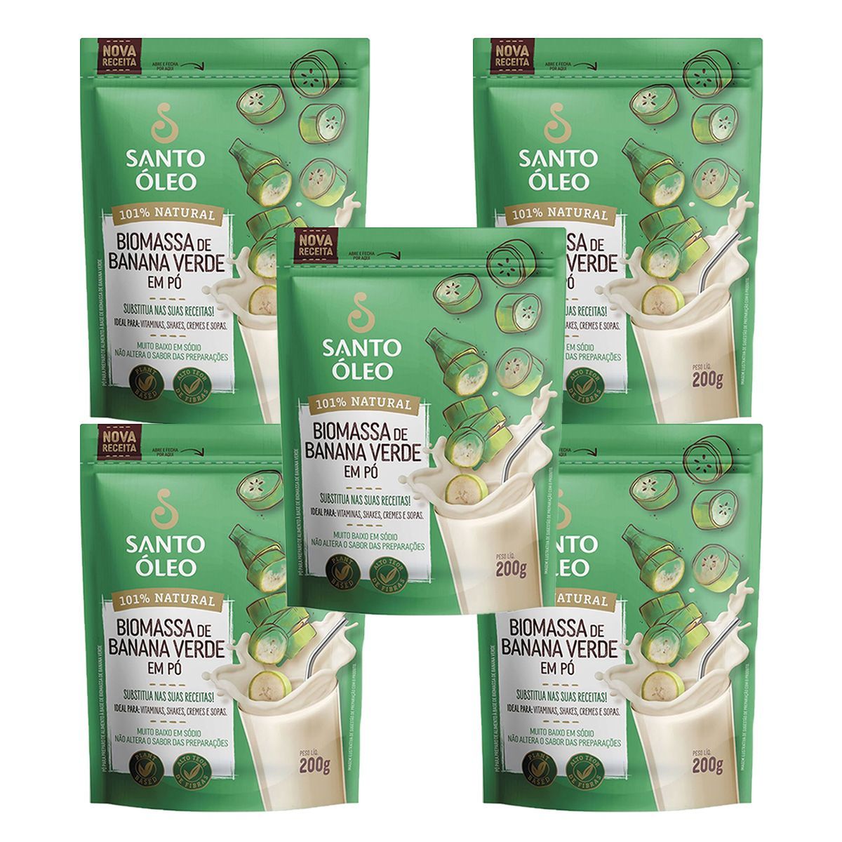 Kit 5X Biomassa de Banana Verde - 200g Natural - Santo �leo