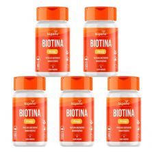 Kit 5X Biotina Mastigavel - 60 Pastilhas Morango - Bigens