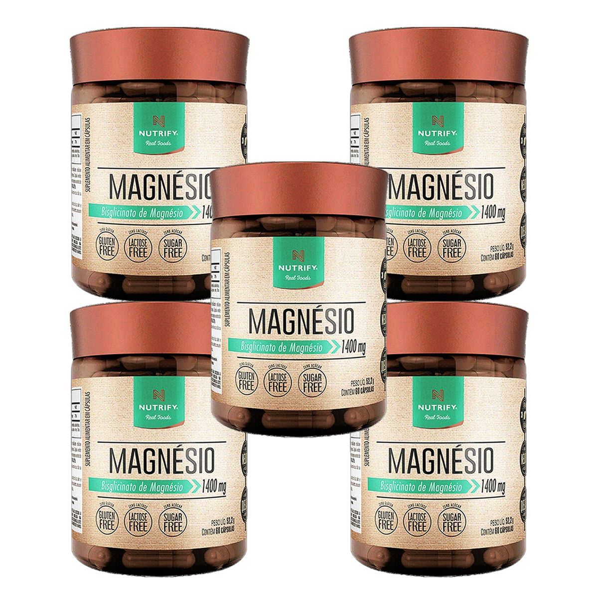 Kit 5X Bisglicinato de Magnesio - 60 C�psulas - Nutrify