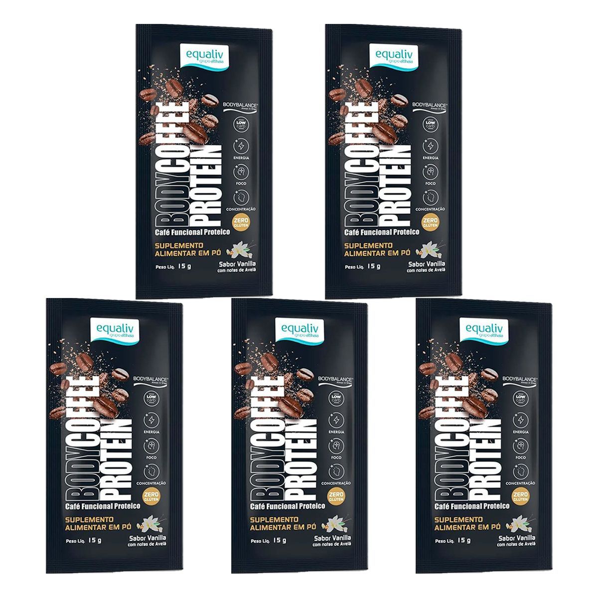 Kit 5X Body Coffee Protein - 1 Sach� 15g Vanilla - Equaliv