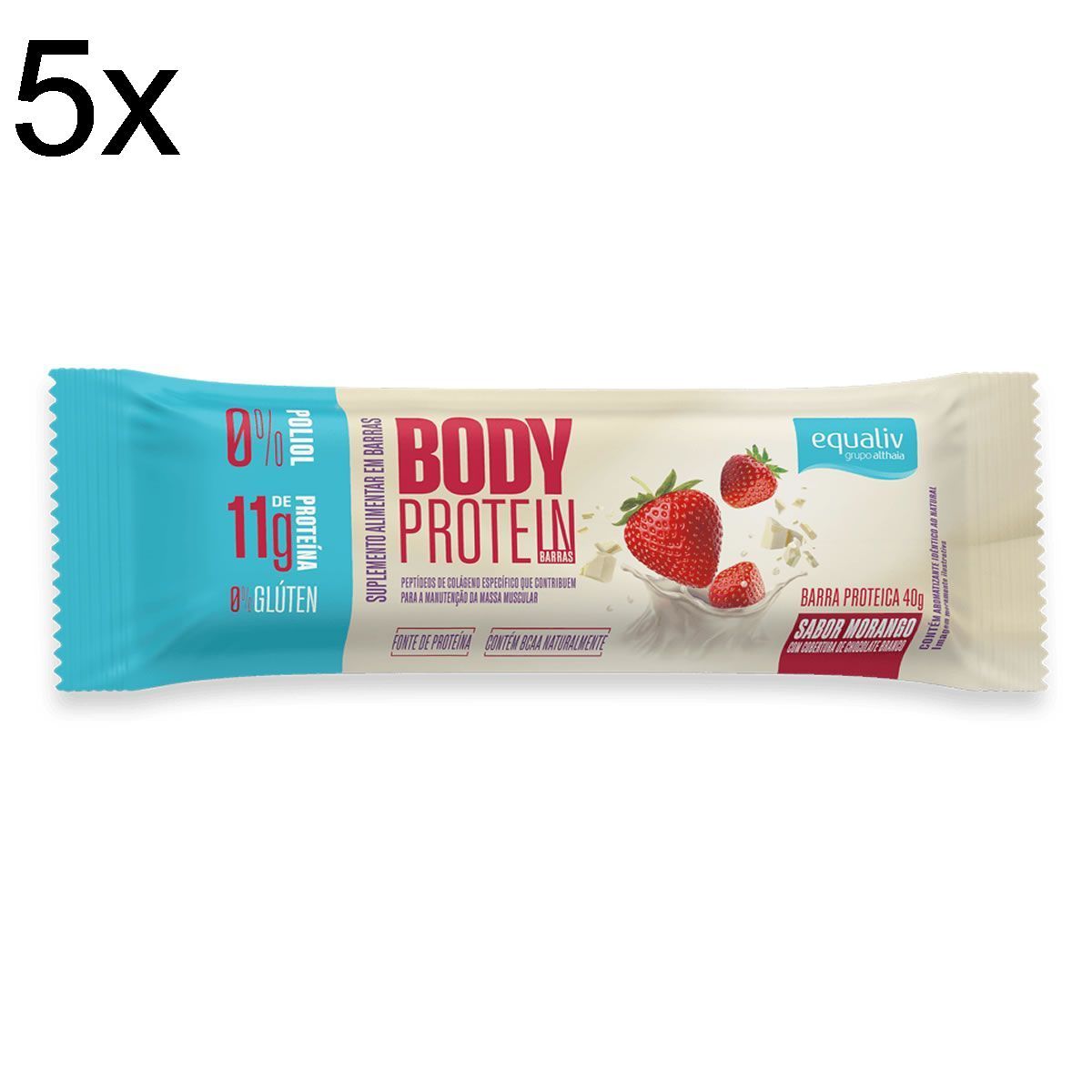 Kit 5X Body Protein Barra - 1 Unidade 40g Morango - Equaliv