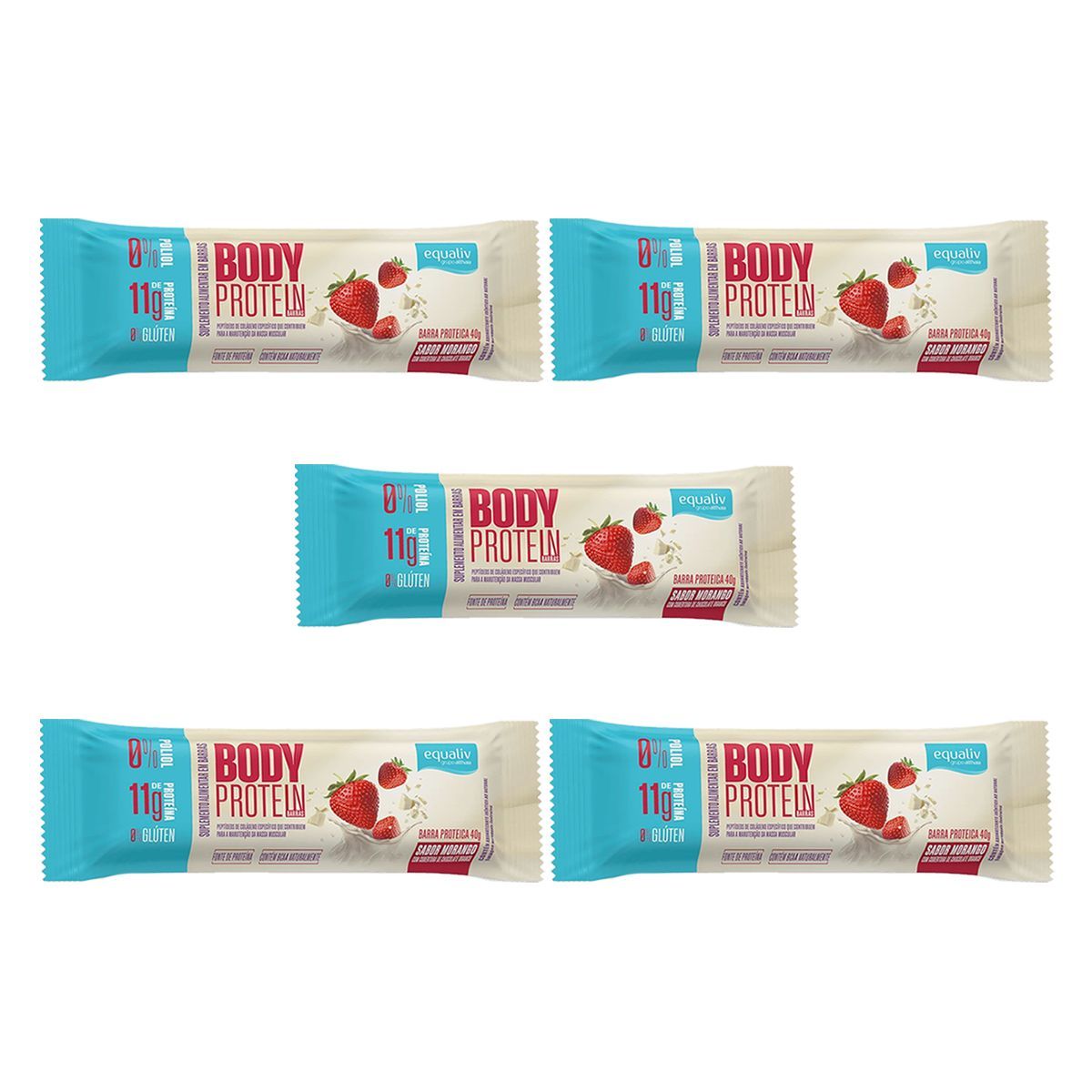 Kit 5X Body Protein Barra - 1 Unidade 40g Morango - Equaliv