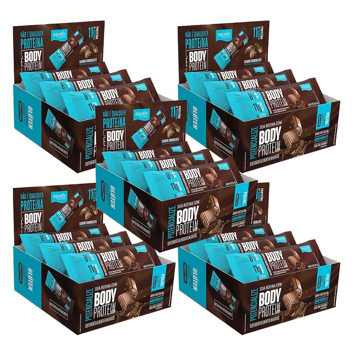 Kit 5X Body Protein Barra - 9 Unidades Chocolate - Equaliv