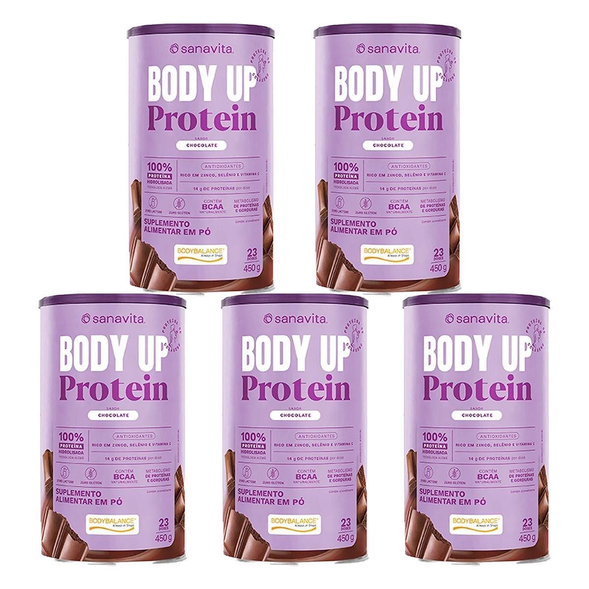 Kit 5X Body up Protein - 450g Chocolate - Sanavita