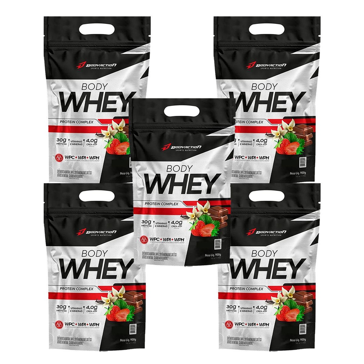 Kit 5X Body Whey - 900g Refil Baunilha - BodyAction