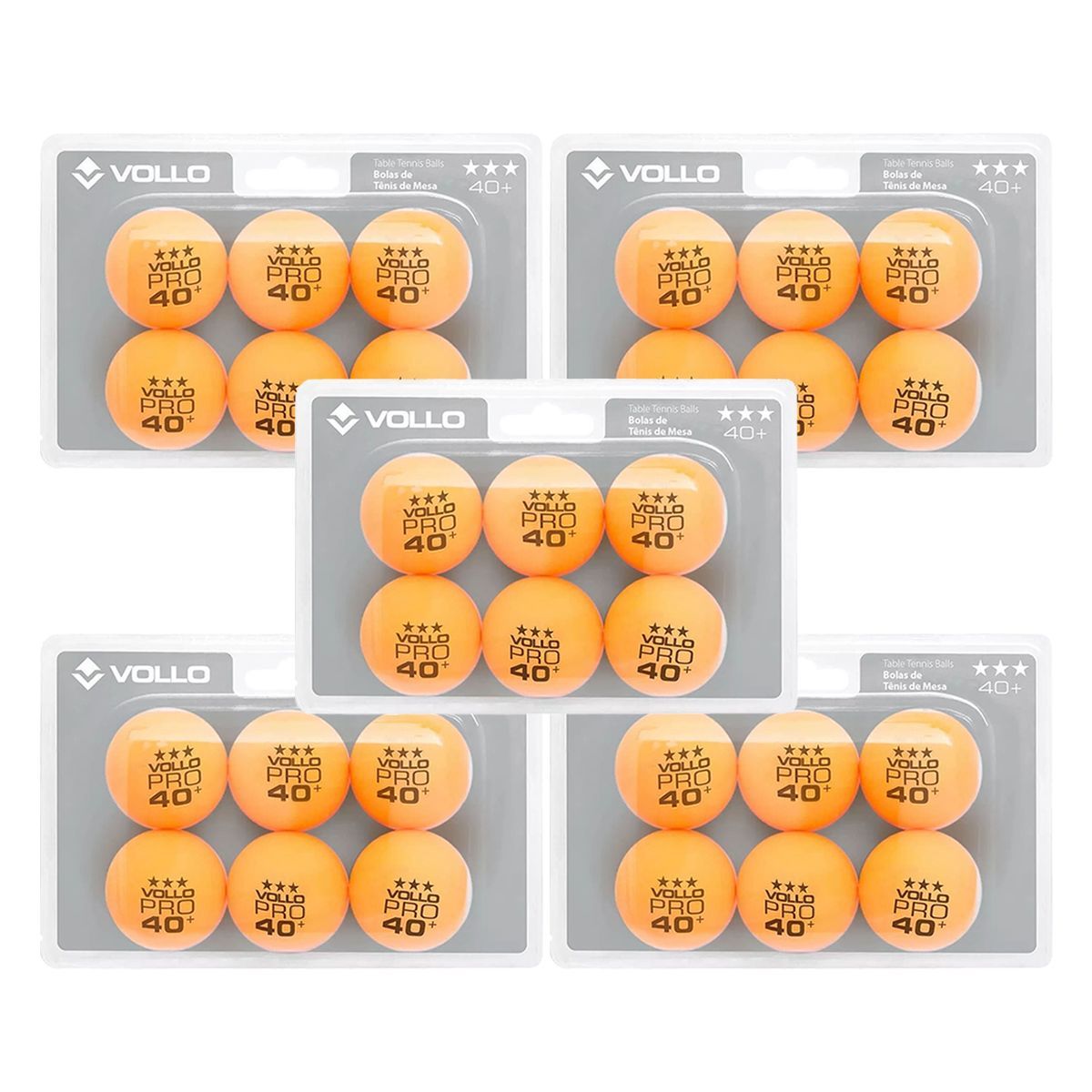 Kit 5X Bola T�nis de Mesa 3 Estrela - 6 Unidades Laranja - Vollo Sports