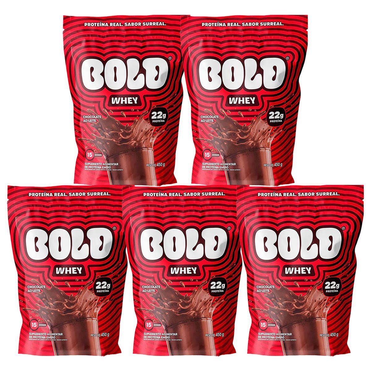Kit 5X Bold Whey - 450g Refil Chocolate ao Leite - Bold