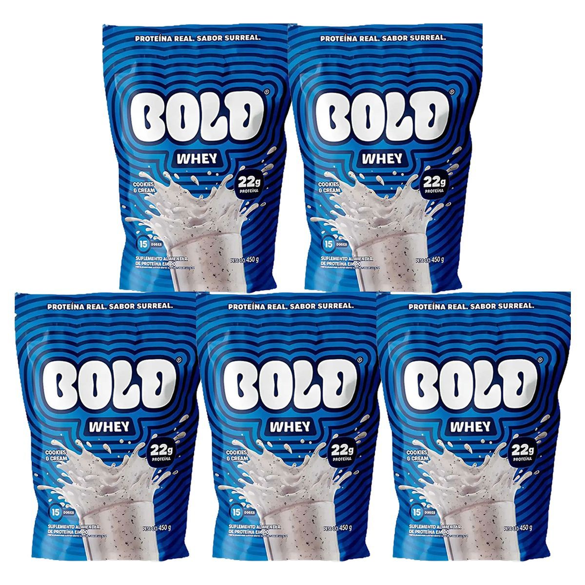 Kit 5X Bold Whey - 450g Refil Cookies e Cream - Bold