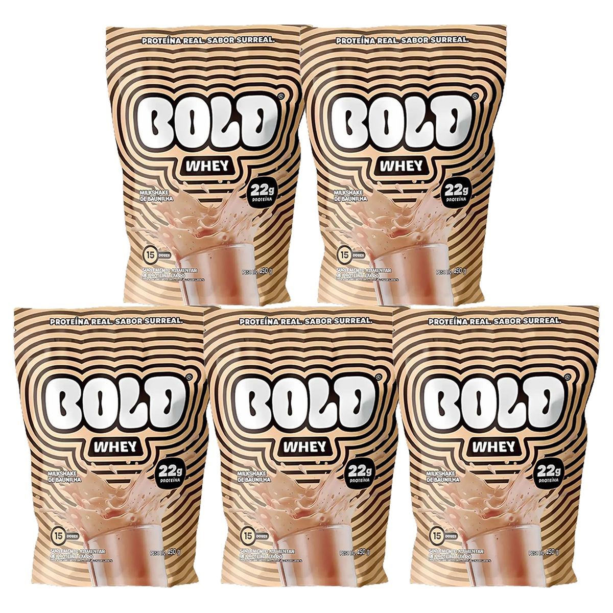 Kit 5X Bold Whey - 450g Refil Milkshake de Baunilha - Bold
