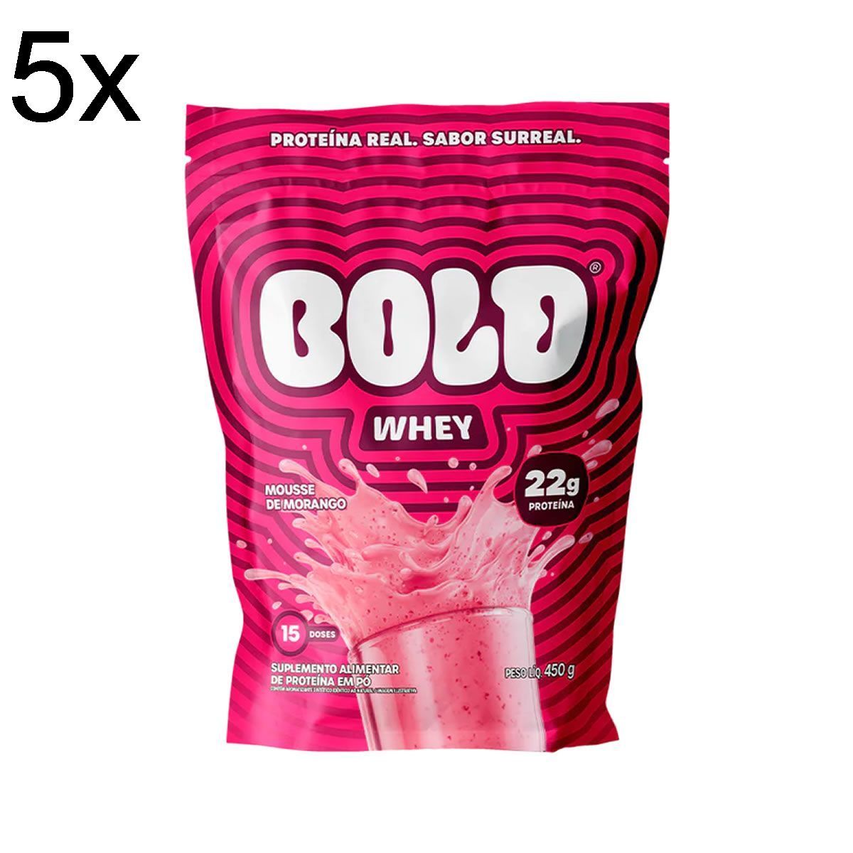 Kit 5X Bold Whey - 450g Refil Mousse de Morango - Bold