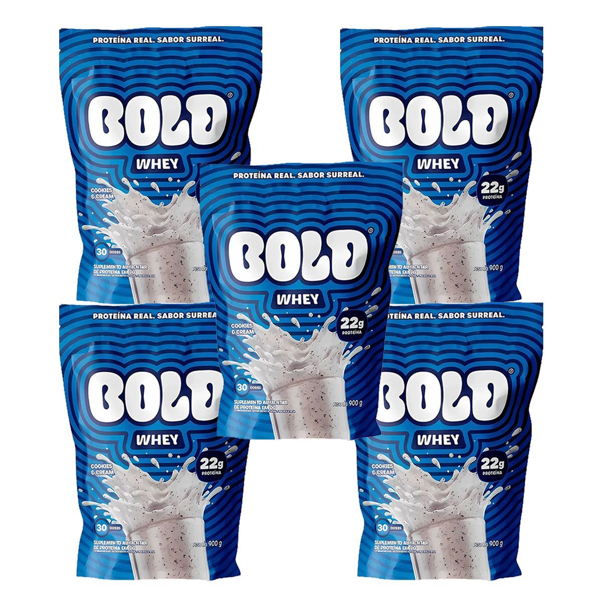 Kit 5X Bold Whey - 900g Refil Cookies e Cream - Bold