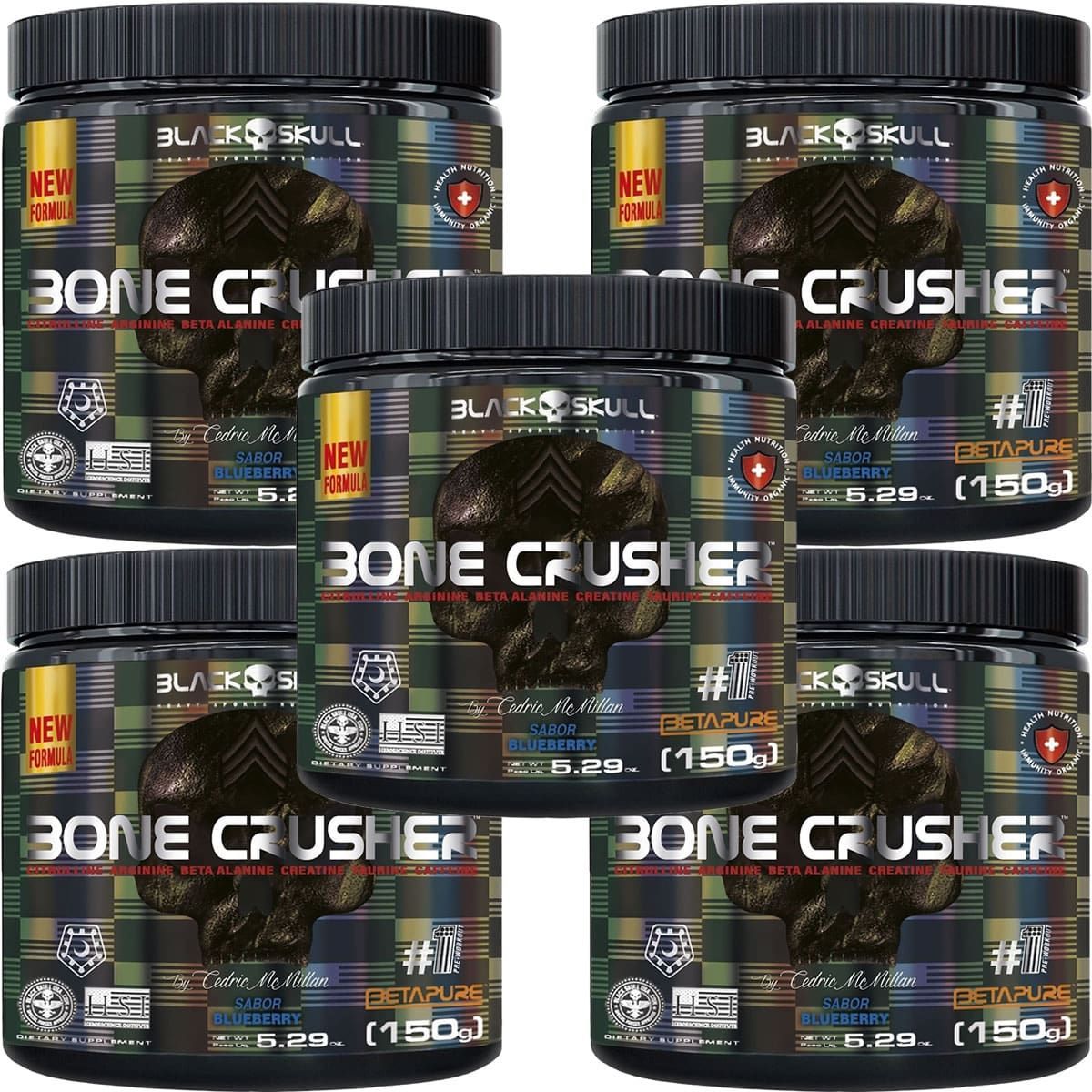 Kit 5X Bone Crusher Nova F�rmula - 150g Blueberry - Black Skull