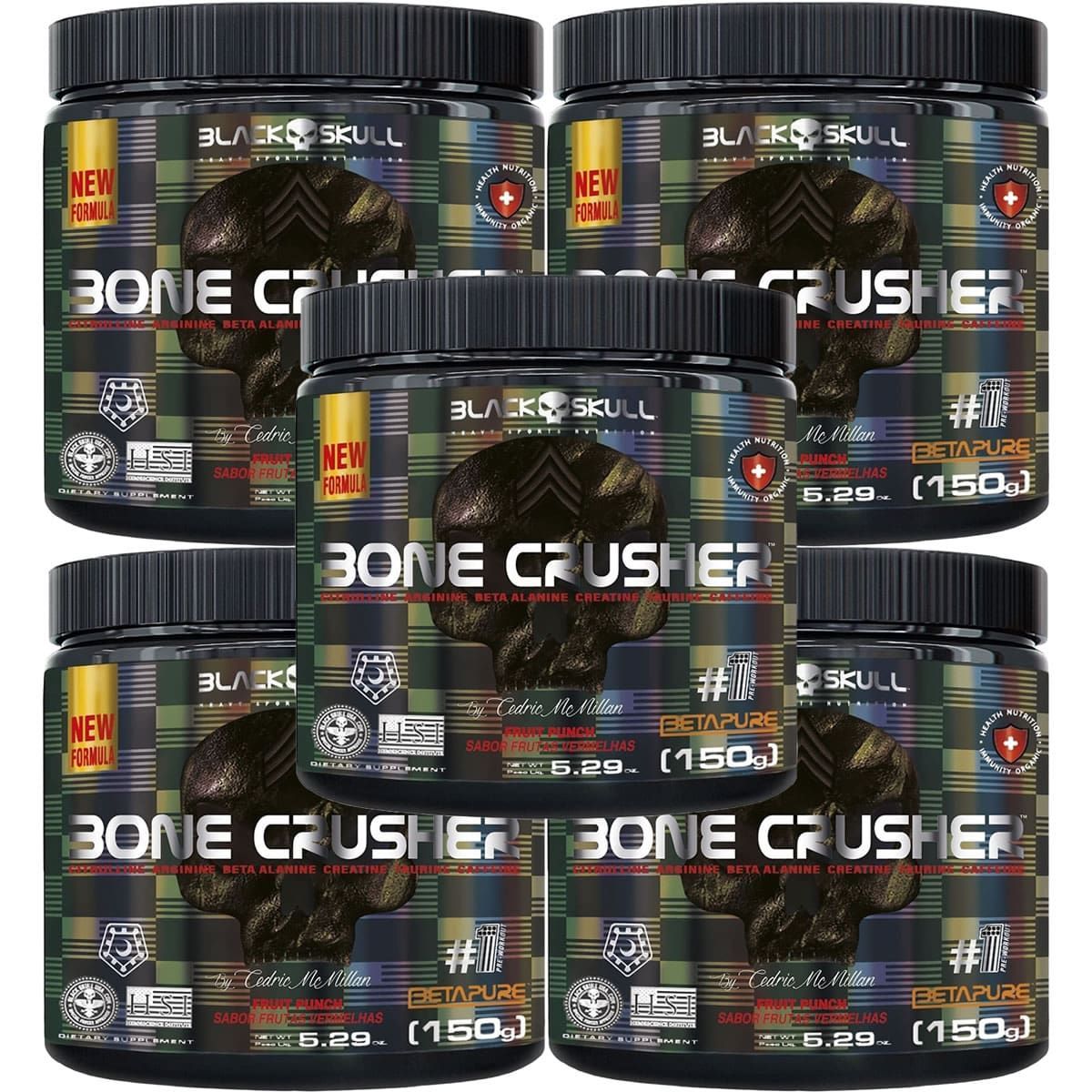 Kit 5X Bone Crusher Nova F�rmula - 150g Frutas Vermelhas - Black Skull