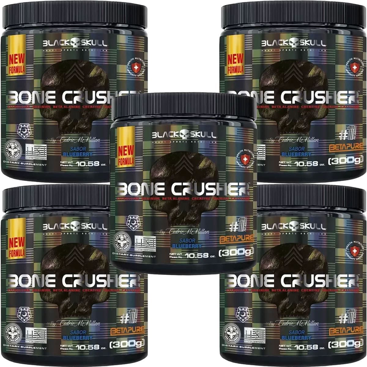 Kit 5X Bone Crusher Nova F�rmula - 300g Blueberry - Black Skull