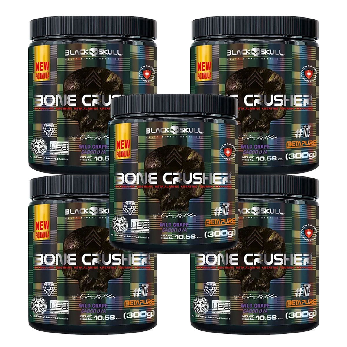 Kit 5X Bone Crusher Nova F�rmula - 300g Uva - Black Skull
