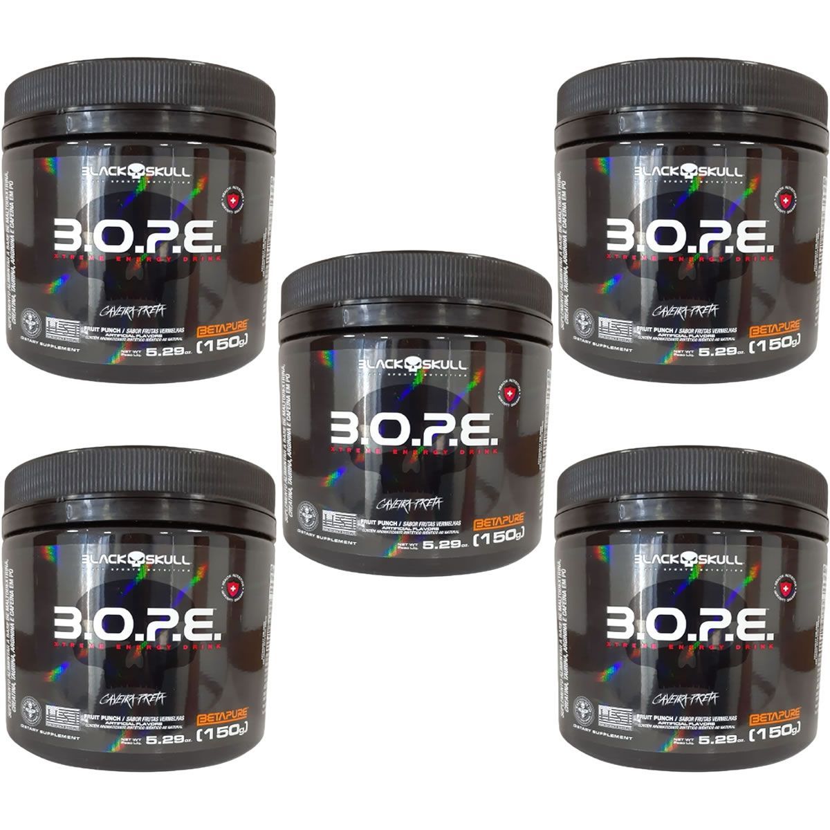 Kit 5X BOPE  Beta Pure - 150g Frutas Vermelhas - Black Skull