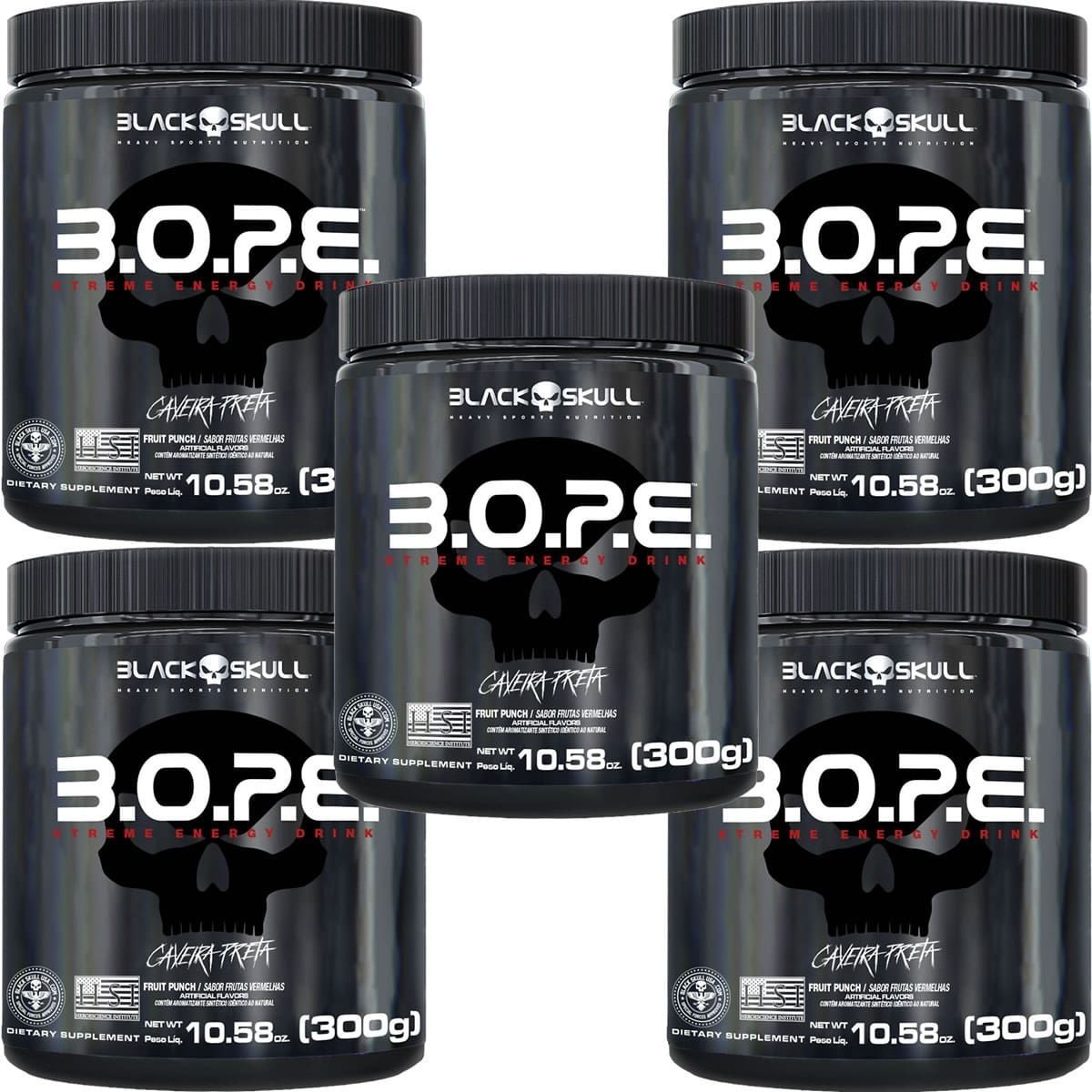 Kit 5X BOPE Beta Pure - 300g Frutas Vermelhas - Black Skull