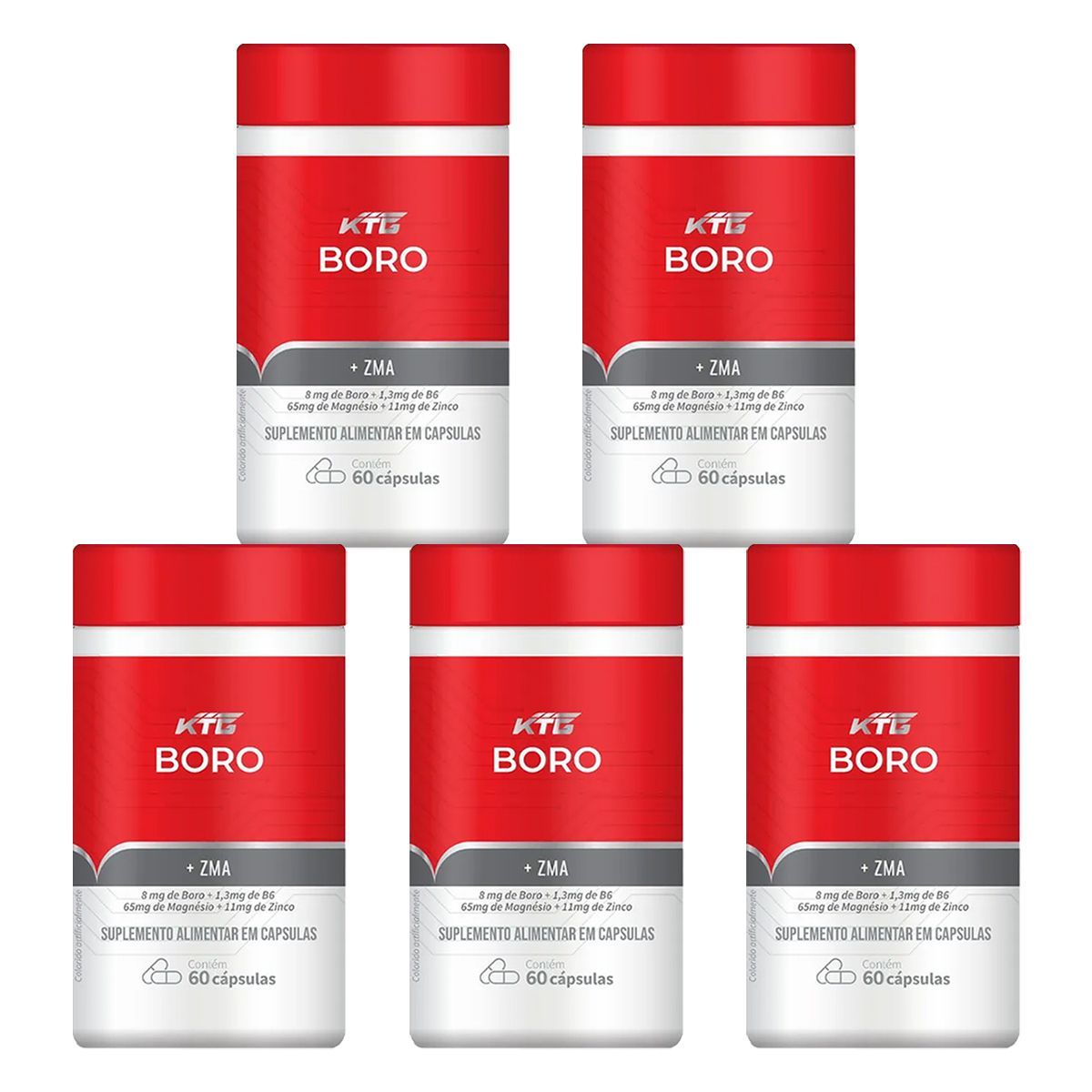Kit 5X Boro+ZMA - 60 C�psulas - Katigu�