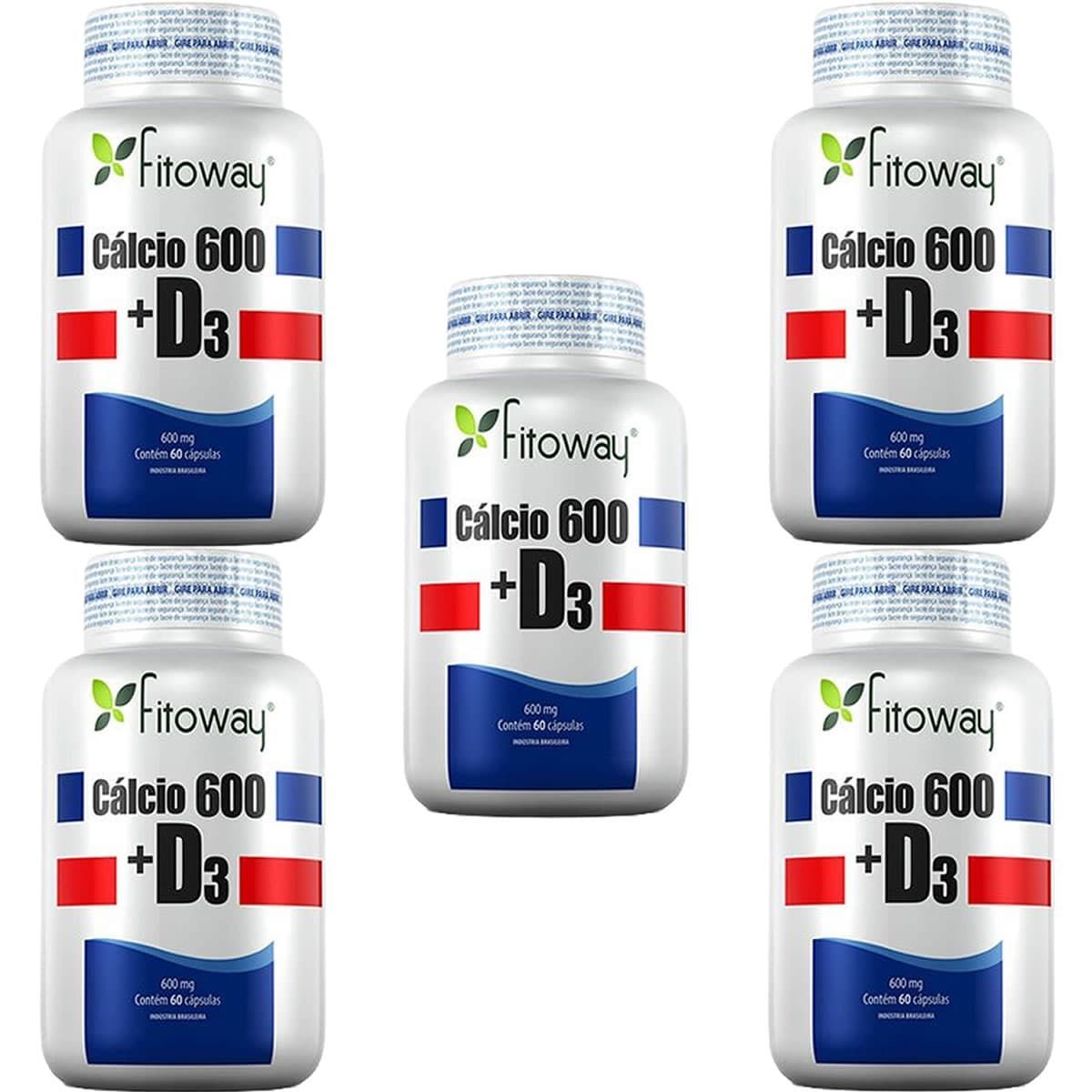 Kit 5X Calcio 600 + D3 - 60 C�psulas - Fitoway