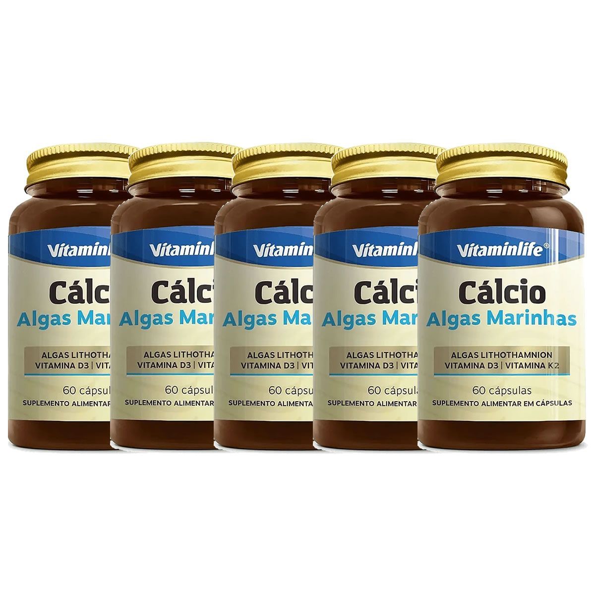 Kit 5X C�lcio Algas Marinhas - 60 C�psulas - VitaminLife