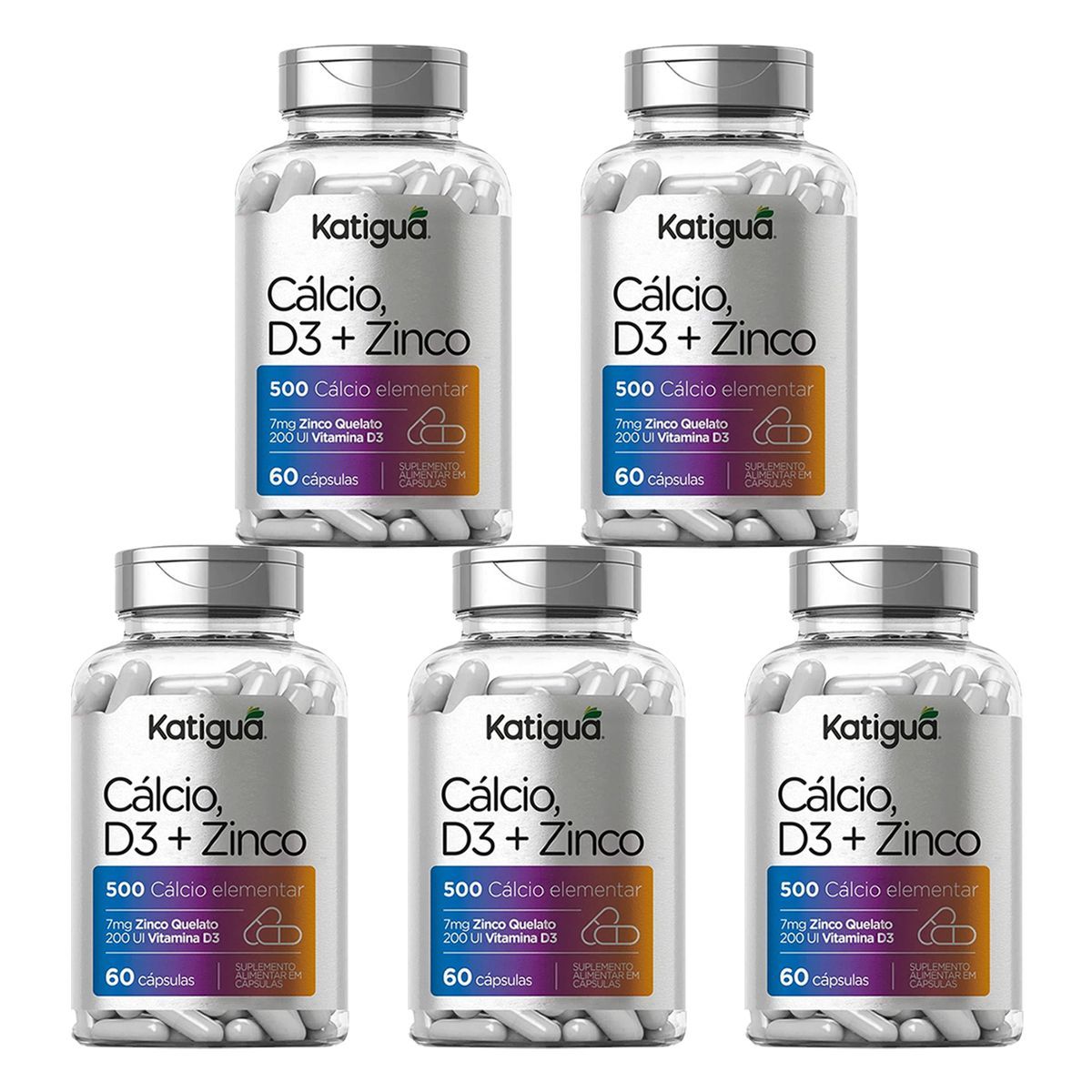 Kit 5X C�lcio, D3 + Zinco - 60 C�psulas - Katigu�