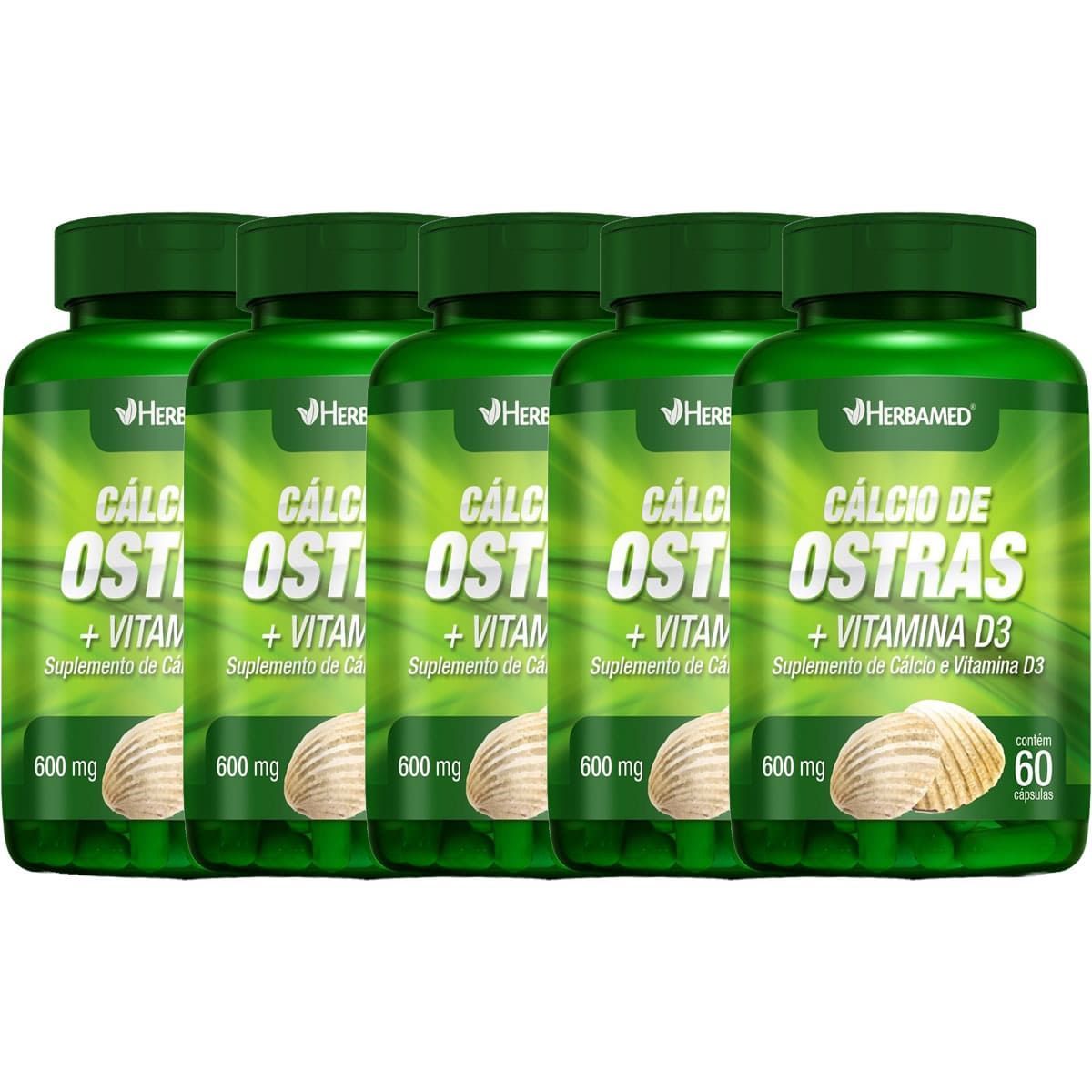 Kit 5X Calcio de Ostras+Vitamina D3 600mg 60 C�psulas - Herbamed