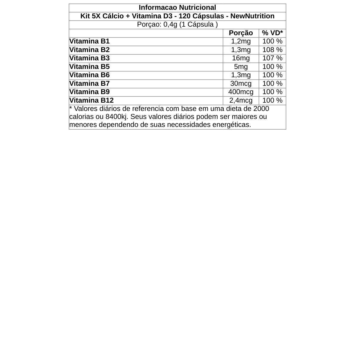 Kit 5X C�lcio + Vitamina D3  - 120 C�psulas - NewNutrition