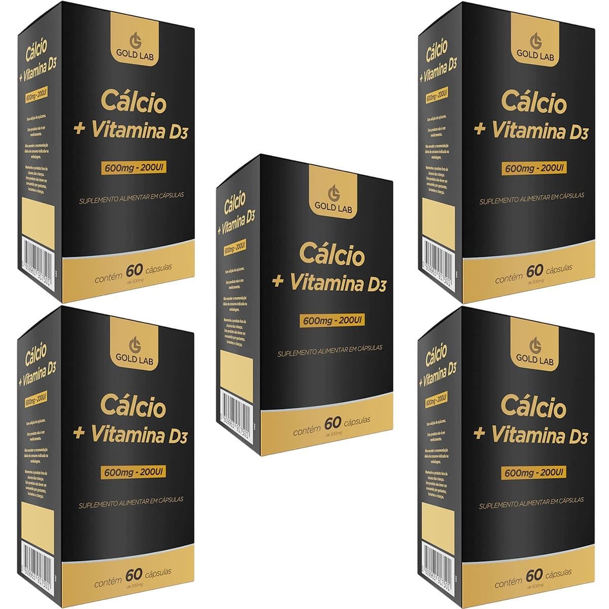 Kit 5X C�lcio + Vitamina D3 - 60 C�psulas - Gold Lab