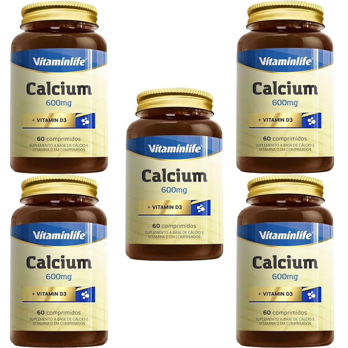 Kit 5X Calcium 600mg + VITD3 OTC C�lcio Vitamina D3 - 60 Comprimidos - VitaminLife