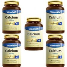 Kit 5X Calcium 600mg + VITD3 OTC C�lcio Vitamina D3 - 60 Comprimidos - VitaminLife